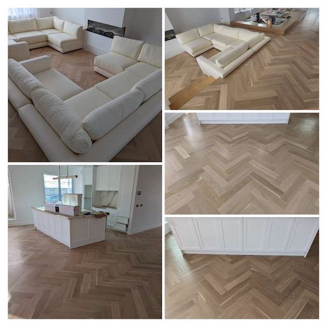 Whitewashed engineered oak herringbone flooring project in Balaclava