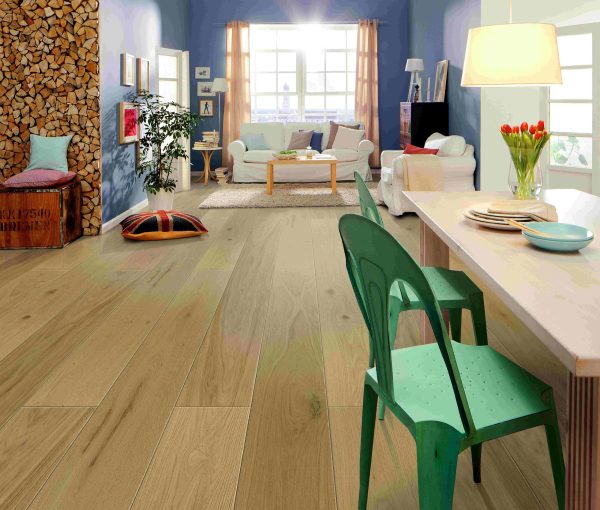 Modern living room featuring Tudorwoods Fontaine caramel sundae Premium Oak Flooring