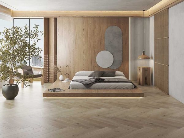 Modern living room featuring Tudorwoods Fontaine Natural Oak Premium Oak Flooring