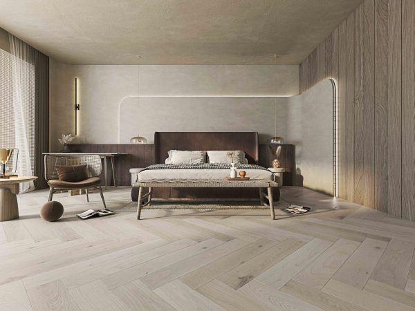 Modern living room featuring Tudorwoods Fontaine white smoke Premium Oak Flooring